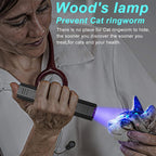HUHKOUAE UV black light flashlight scanning a cat for skin analysis.
