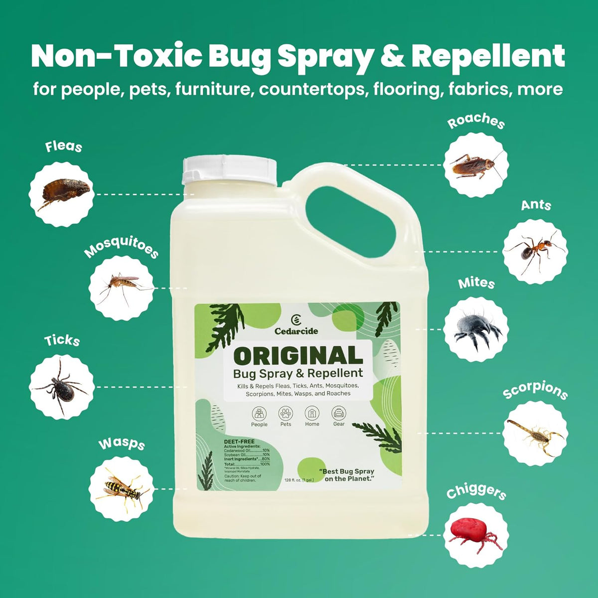 Cedarcide original bug spray gallon jug handle and cap design