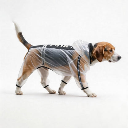 Olsa non toxic elastic pet rain jacket being adjusted on a dog.