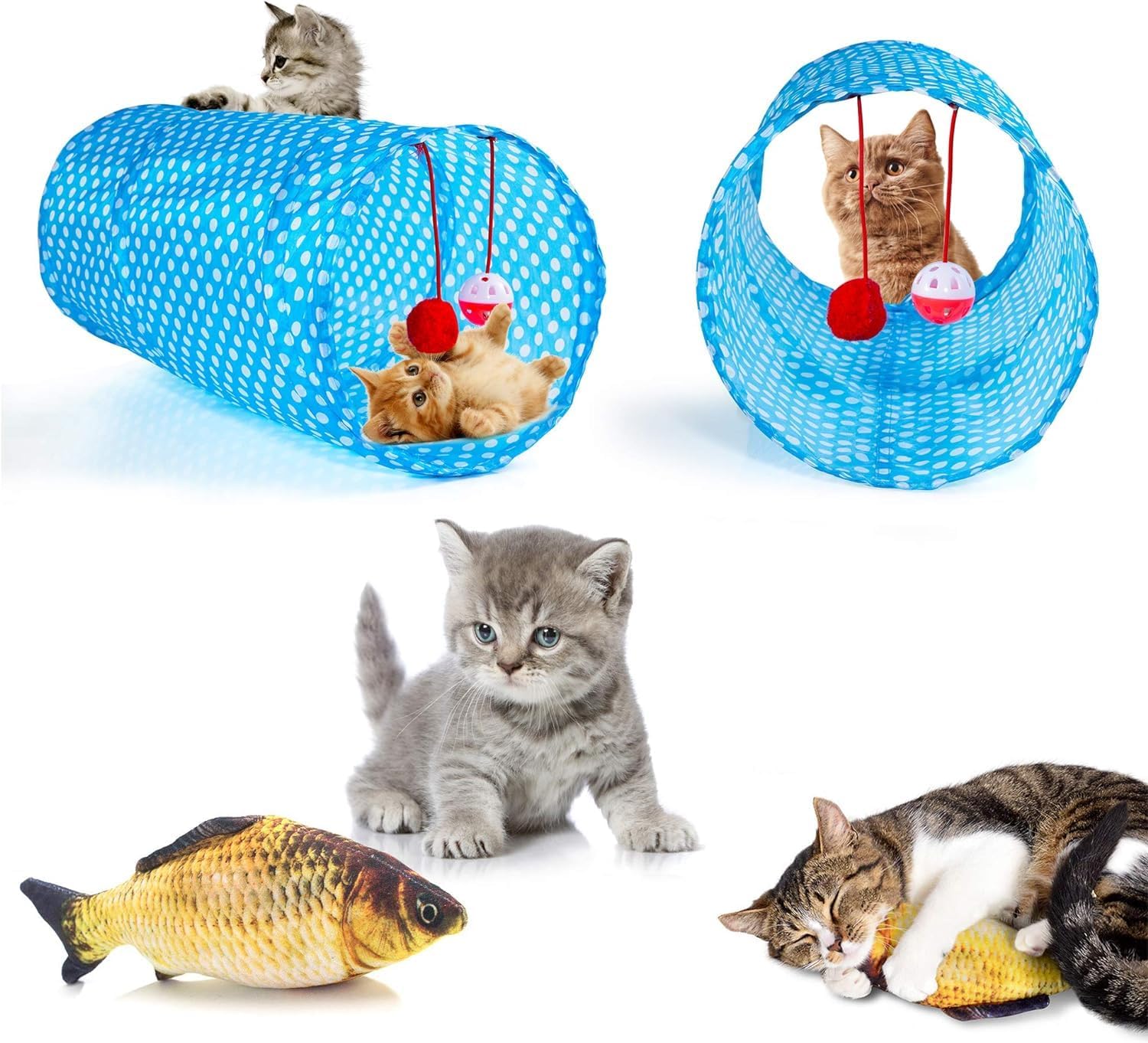 Interactive cat feather teaser wand and plush mice toys from the AILUKI assortment set.