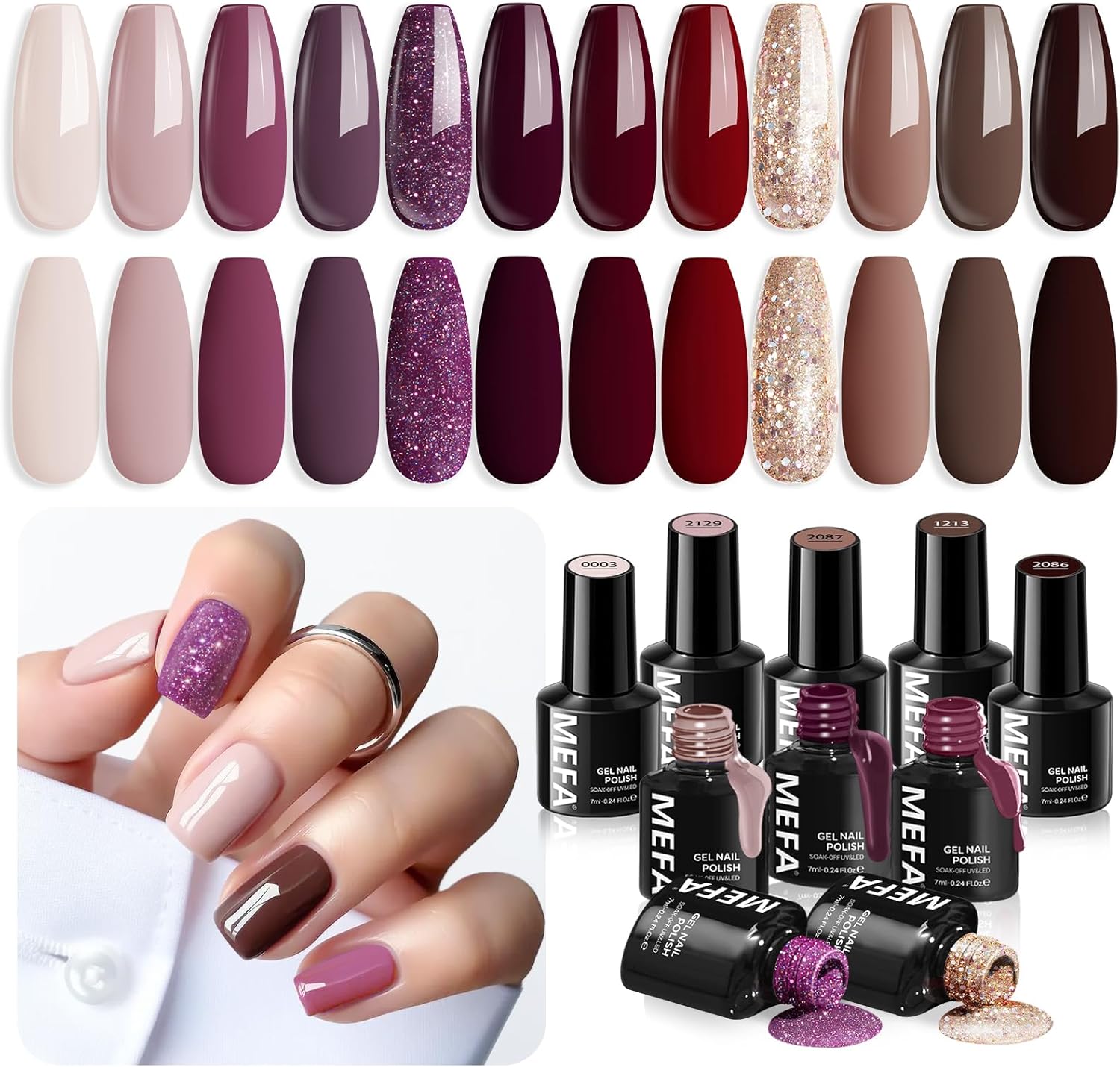 Mefa fall gel nail polish set 12 colors front view