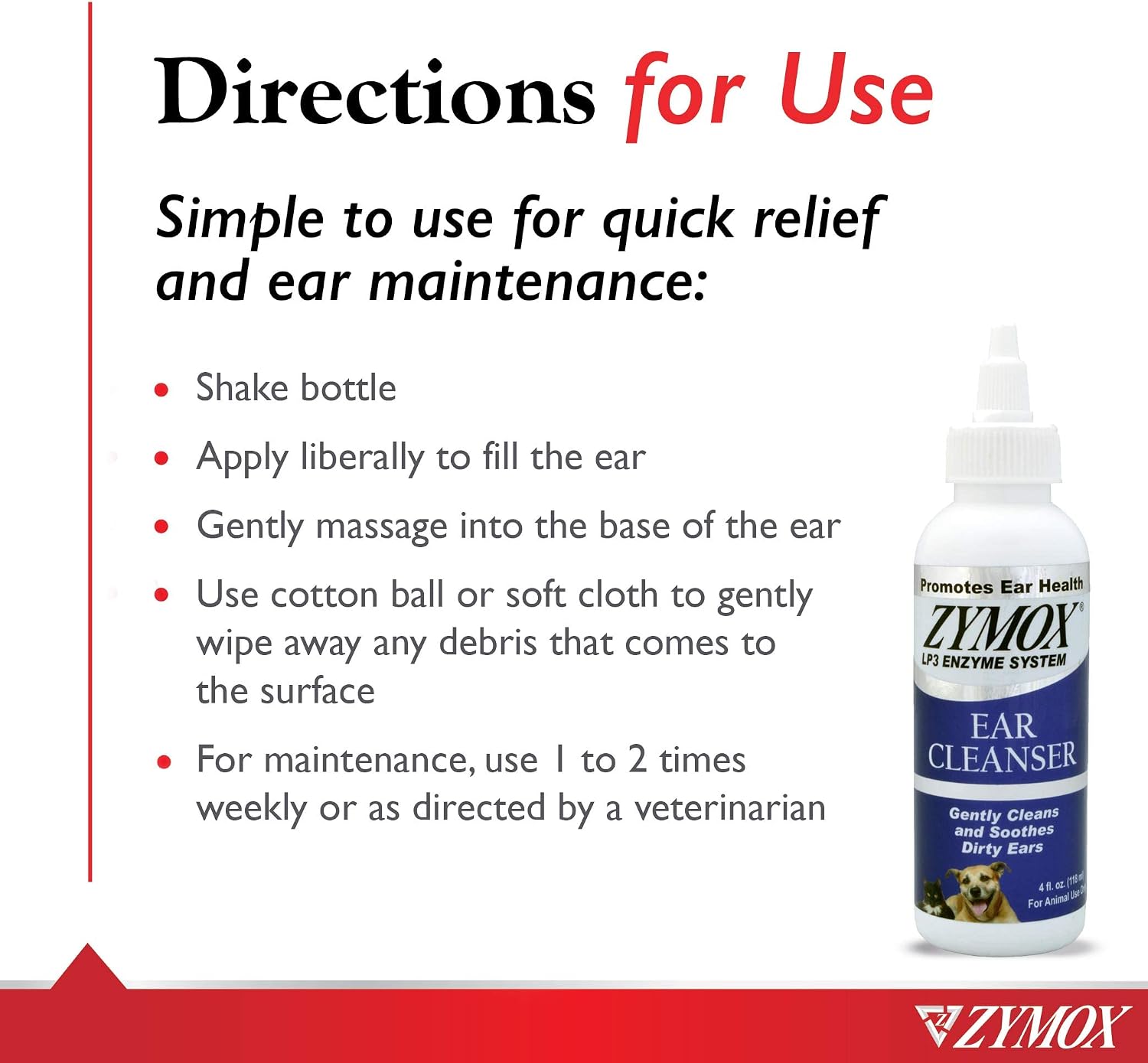 Zymox ear cleanser bottle next to a cotton ball for grooming context