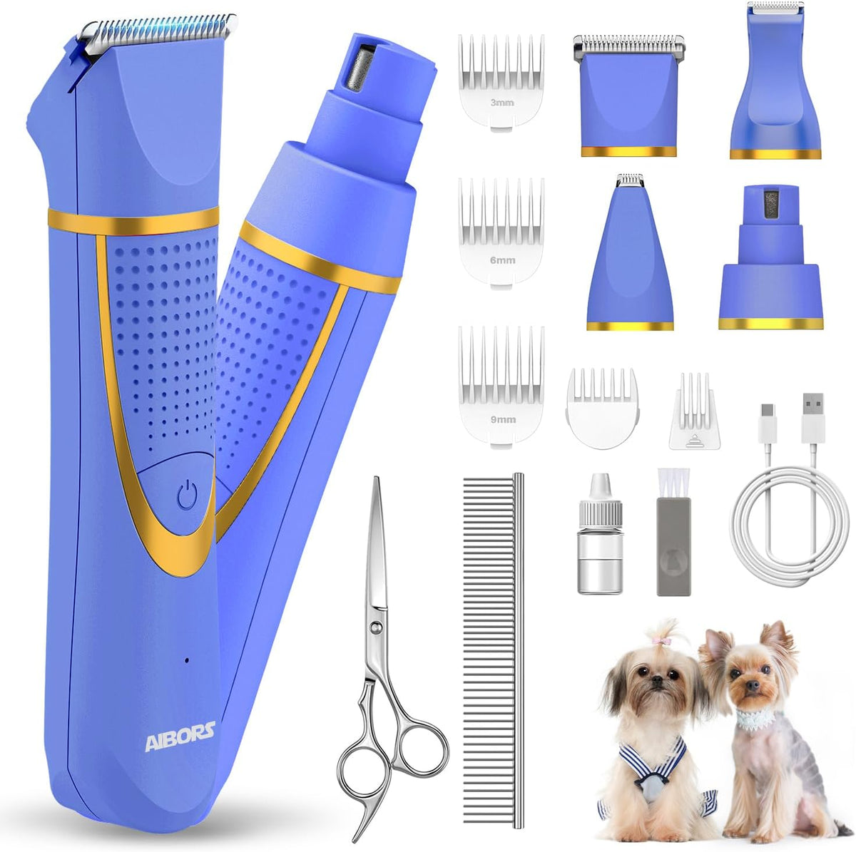 AIBORS small dog grooming kit cordless electric trimmer front view