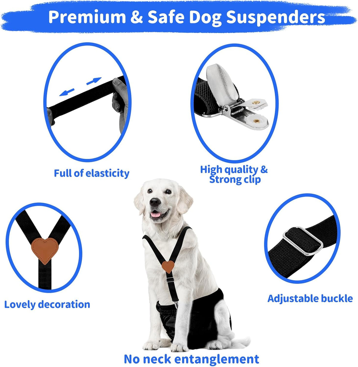 Adjustable nylon dog diaper straps close up of premium metal buckles
