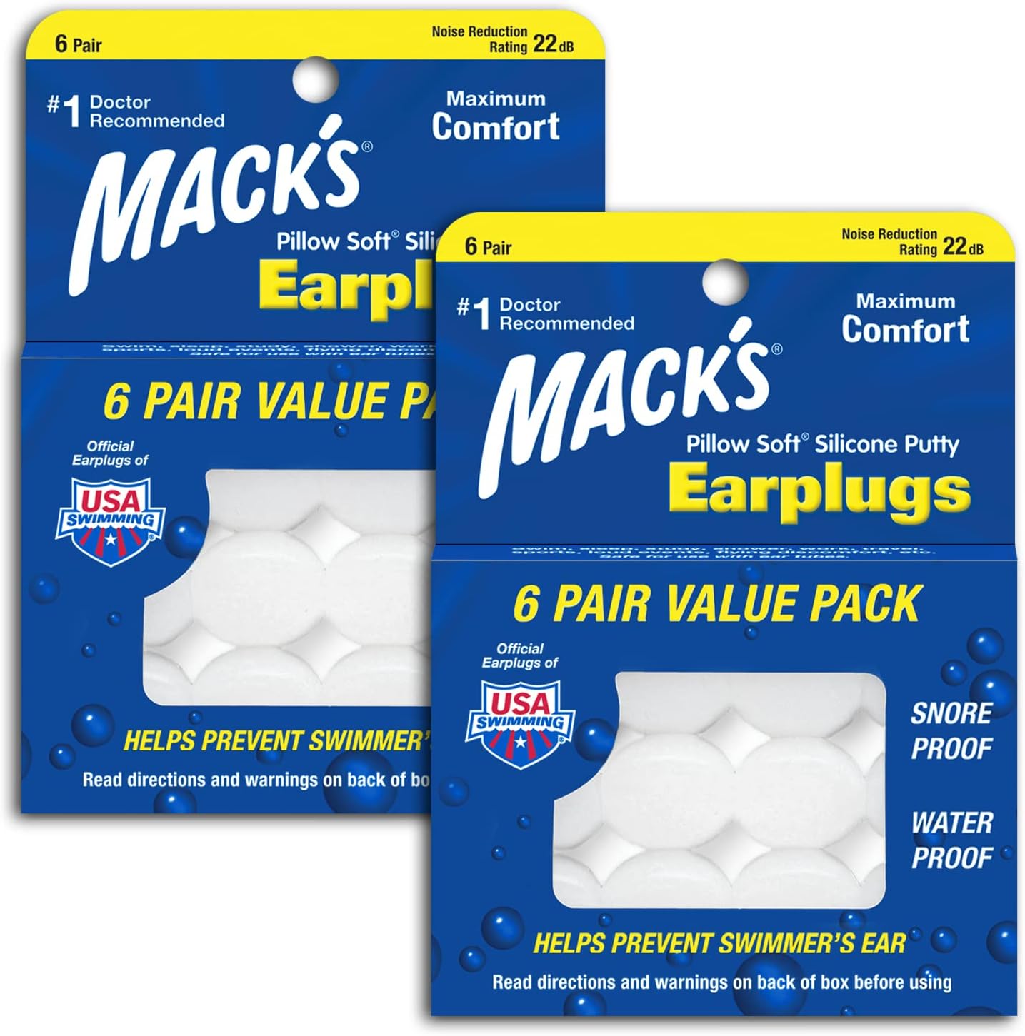 Mack's Pillow Soft Silicone Earplugs front packaging view for noise reduction