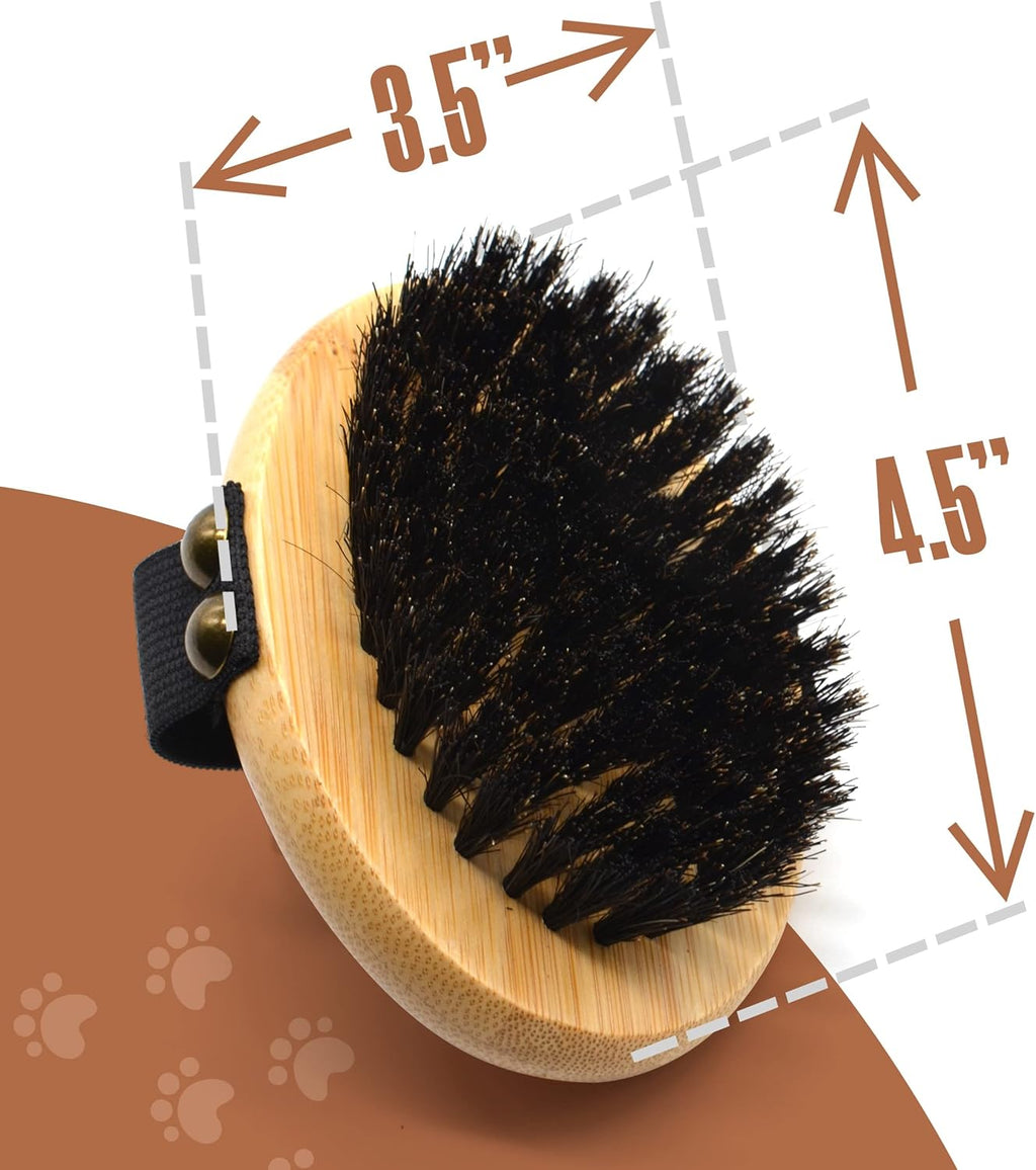 Side view of the authentic bamboo massage brush illustrating the premium wood finish and elastic band fit.