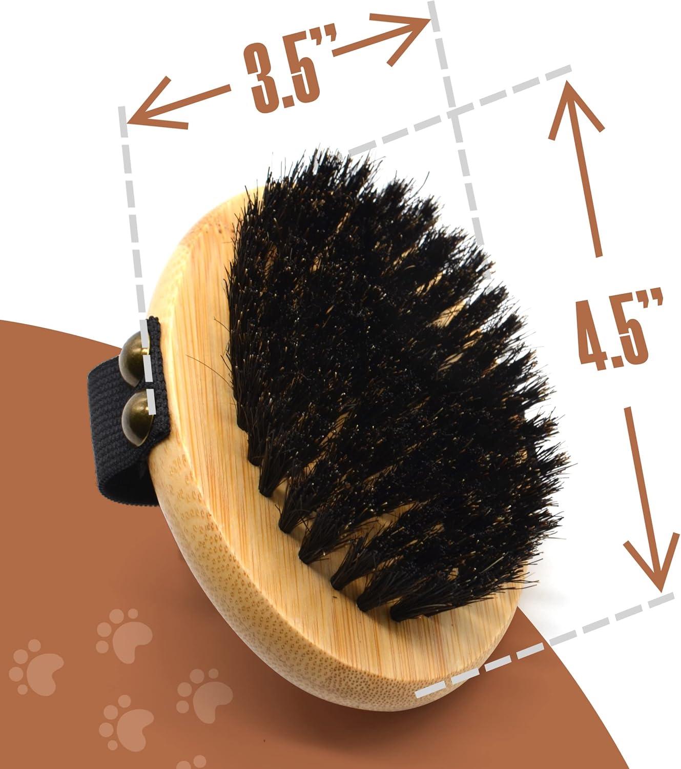 Side view of the authentic bamboo massage brush illustrating the premium wood finish and elastic band fit.