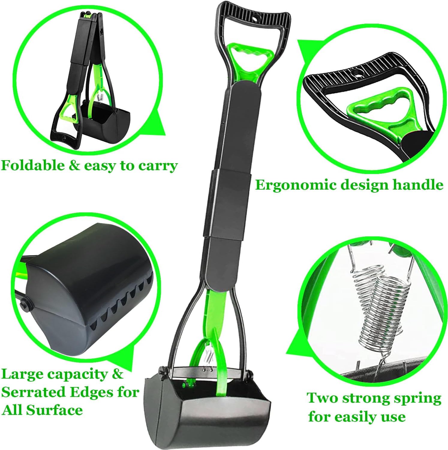 Close up of the dual stainless steel springs on the premium pet poop scoop mechanism.