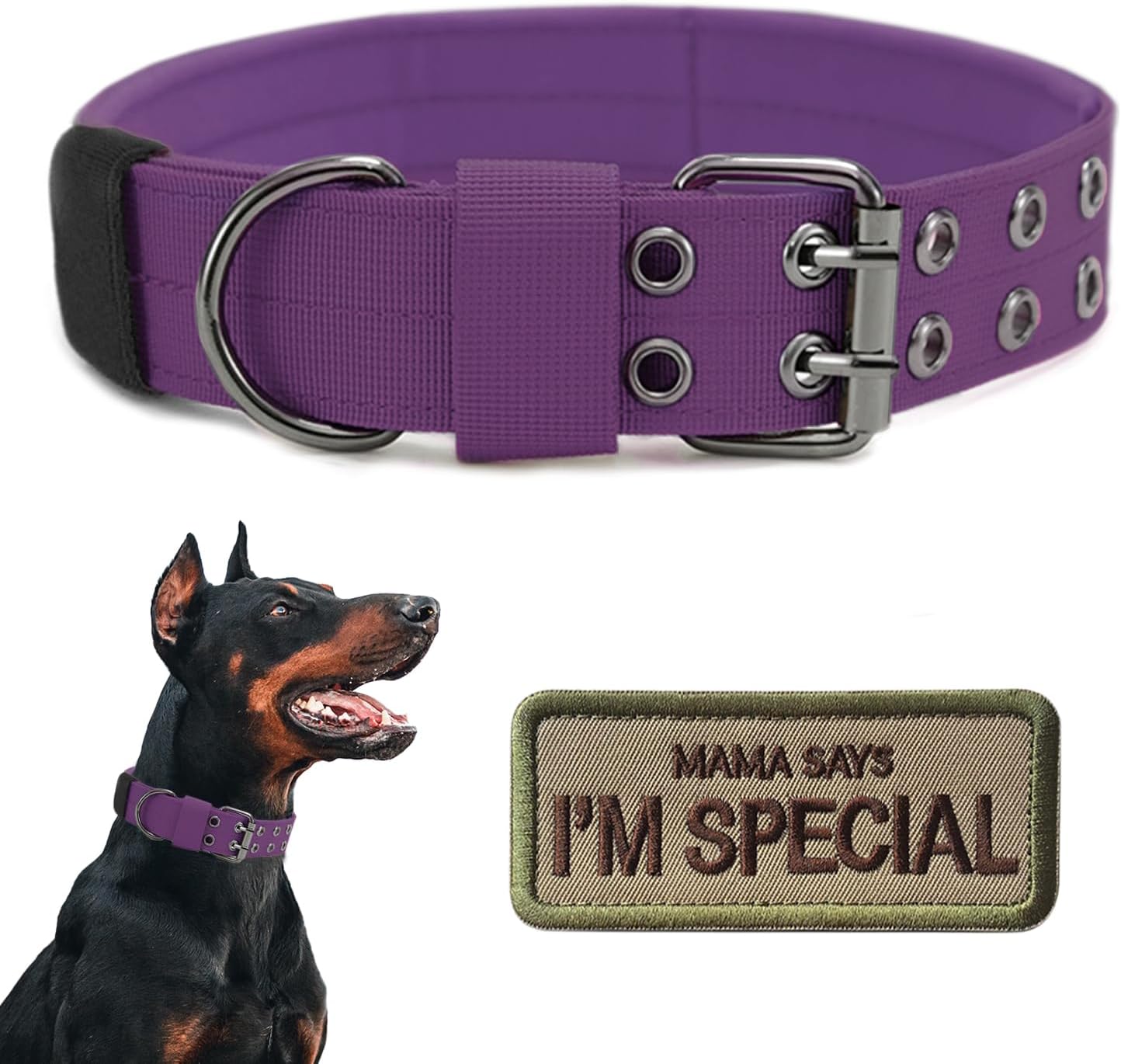 Tactical Dog Collar Military Adjustable Dog Collars Soft Nylon Training Collar with Patch Heavy Duty Metal Buckle Collars for Medium Large Dogs (Black, L) - Image 15