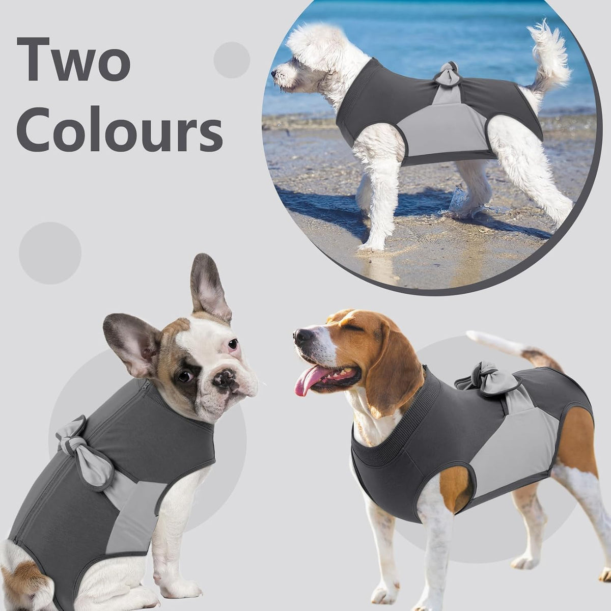 SAWMONG protective pet onesie highlighting the breathable fabric texture.