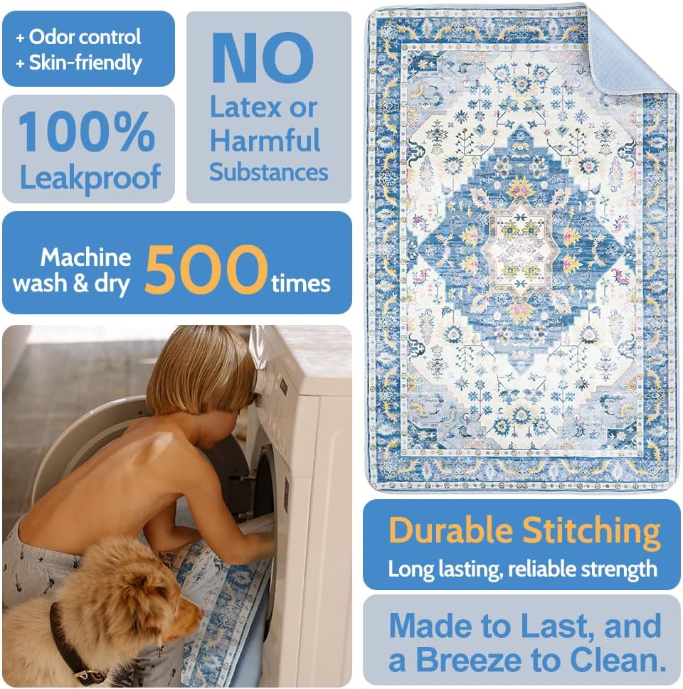 Uligota reusable puppy training pads blue medallion pattern