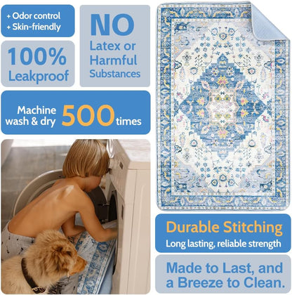 Uligota reusable puppy training pads blue medallion pattern