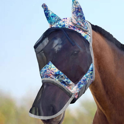 Harrison Howard LumiVista Horse Fly Mask Long Nose with Ears UV Protection for Horse Leopard Print M Cob - Image 12