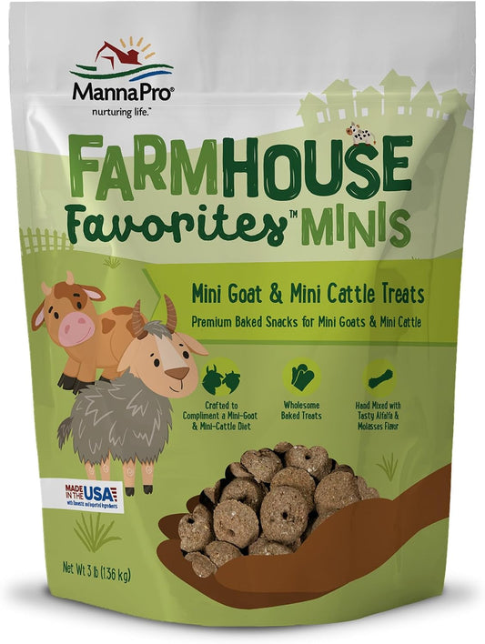 Manna Pro Farmhouse Favorites Mini Goat & Cattle Treats front view packaging
