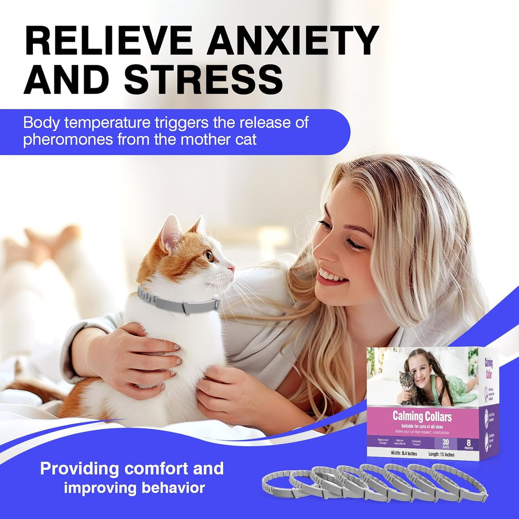 Adjustable waterproof feline anxiety relief collar laid flat