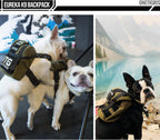 Close up view of the built in poop bag dispenser exit on the bottom left of the pet hiking bag