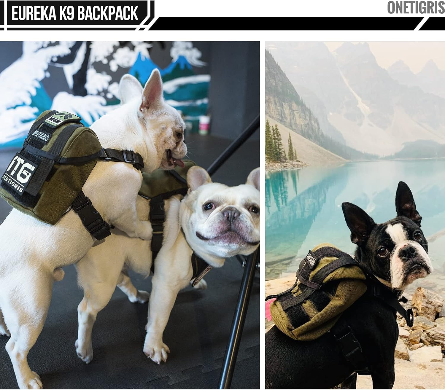 Close up view of the built in poop bag dispenser exit on the bottom left of the pet hiking bag