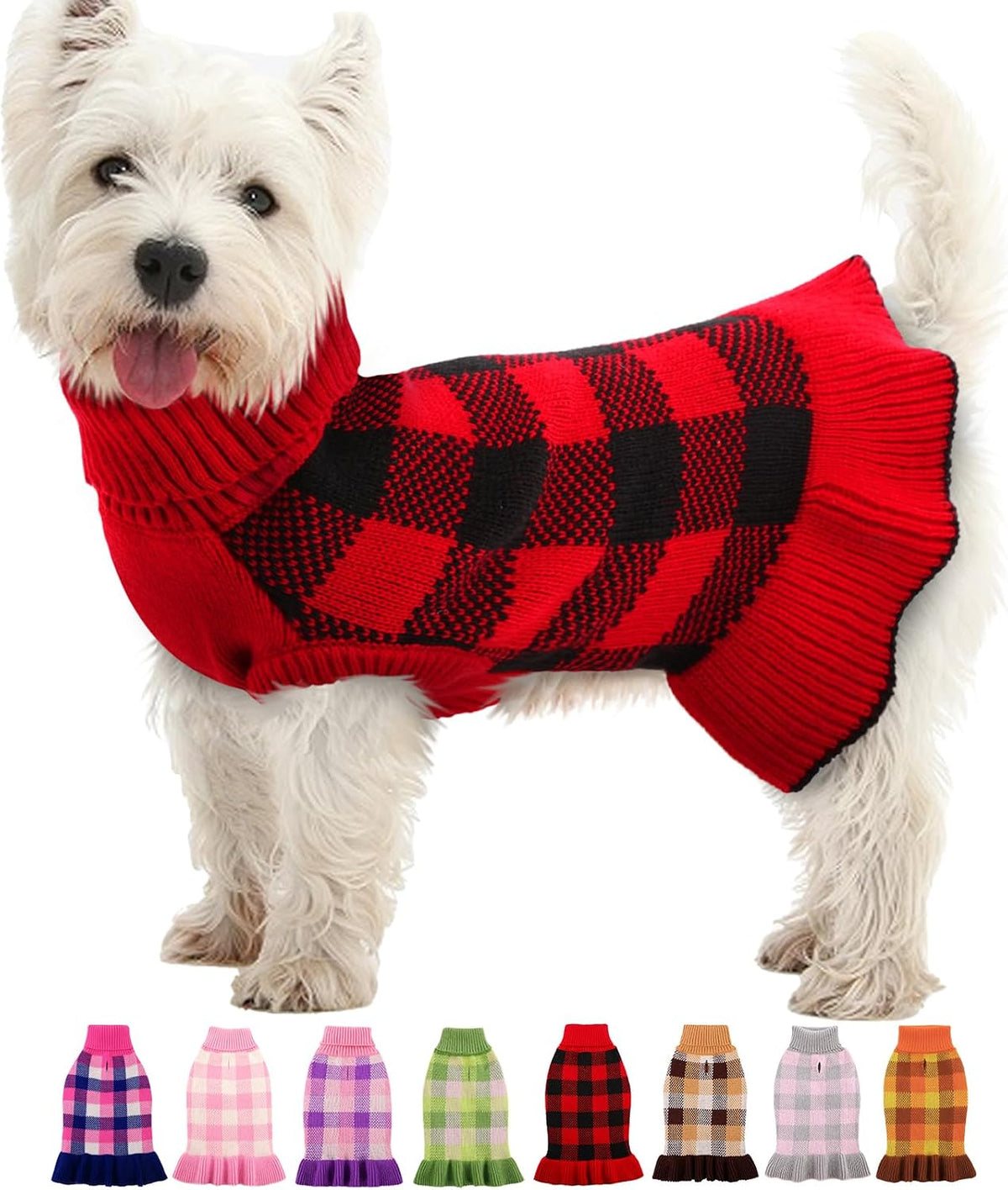 Dog Sweater Dress Plaid Knitwear for Small Medium Dogs Warm Puppy Pet Turtleneck Stretch Pullover Cute Fall Winter Vest Clothes with Leash Hole for Christmas (Pink, XS) - Image 12