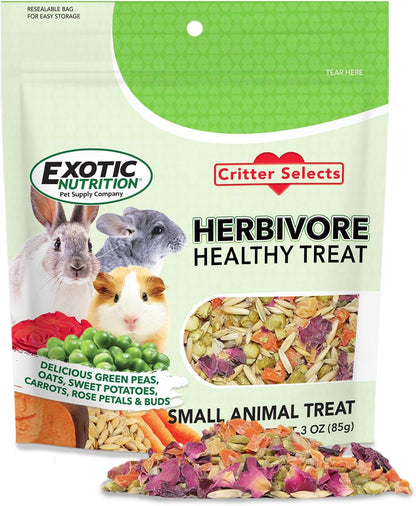Exotic Nutrition Herbivore Healthy Treat front view packaging of small animal snack