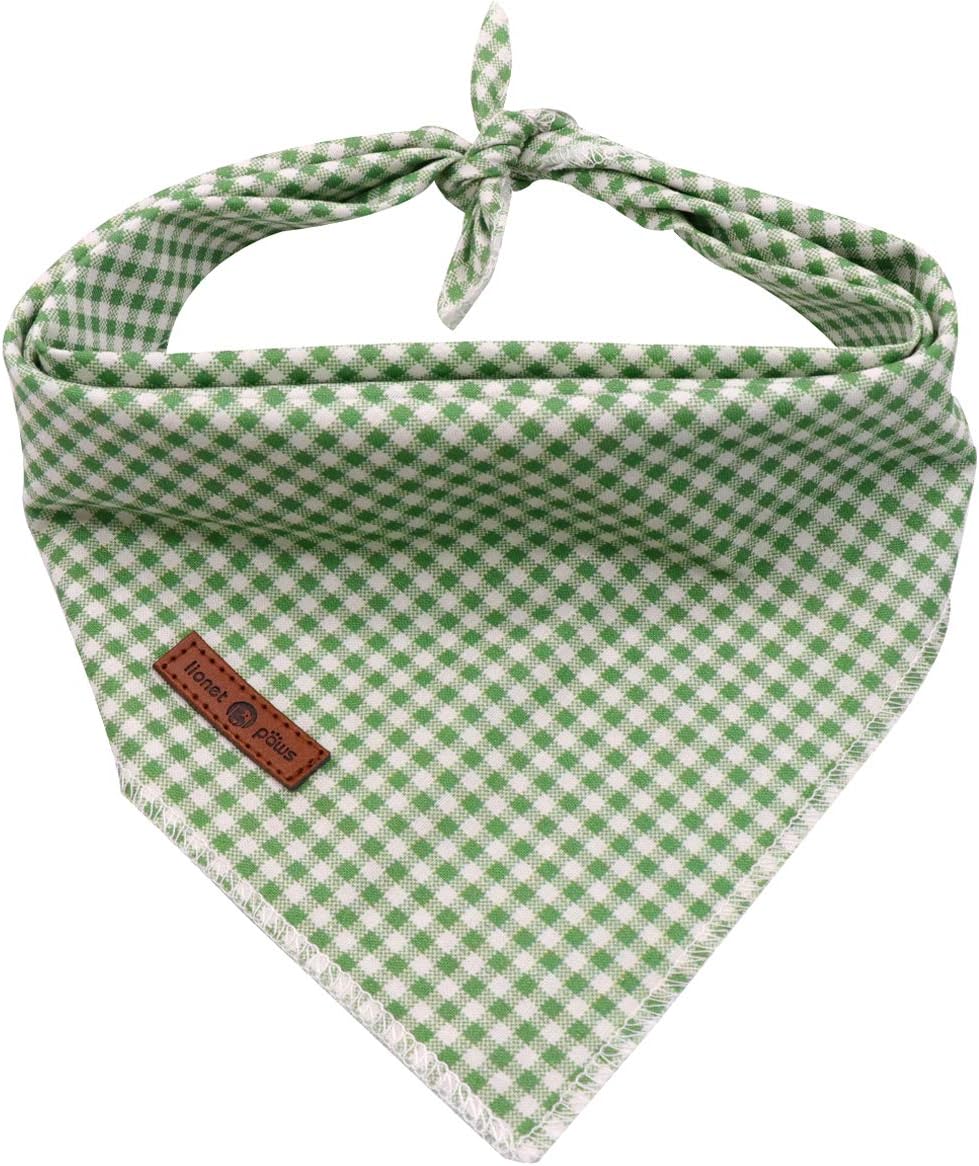 Lionet Paws Dog Bandana front view of green and white grid pattern on a pet