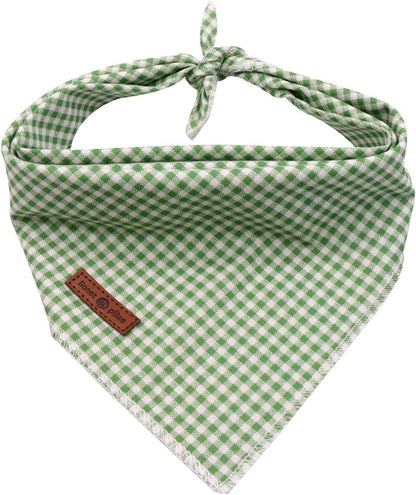 Lionet Paws Dog Bandana front view of green and white grid pattern on a pet