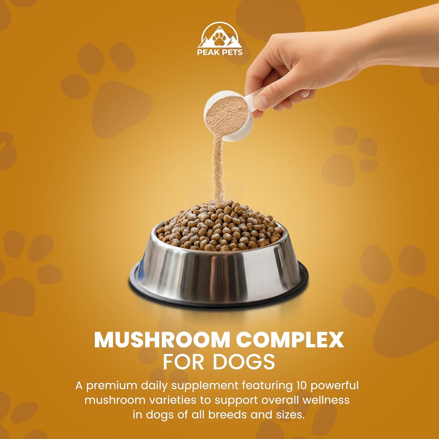 Third party tested non GMO mushroom powder for senior dog cognitive alertness.