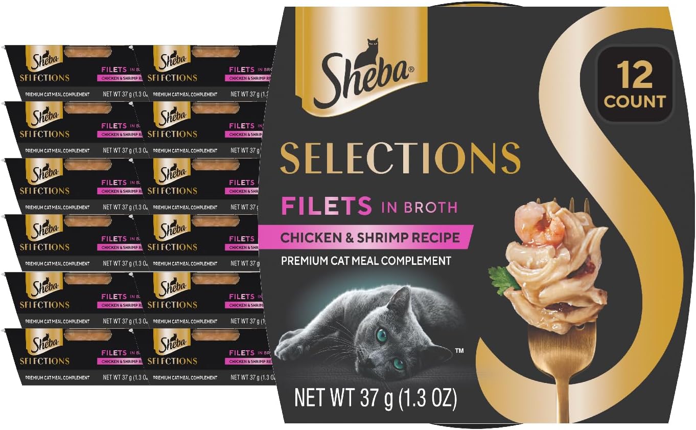 Sheba Selections Filets in Broth, Adult Cat Food Wet Recipe, Meal Complement, Wet Cat Food Variety Pack, Chicken, Chicken & Tuna, or Chicken & Shrimp Recipe, 1.3 oz. Cups, 24 Count - Image 14