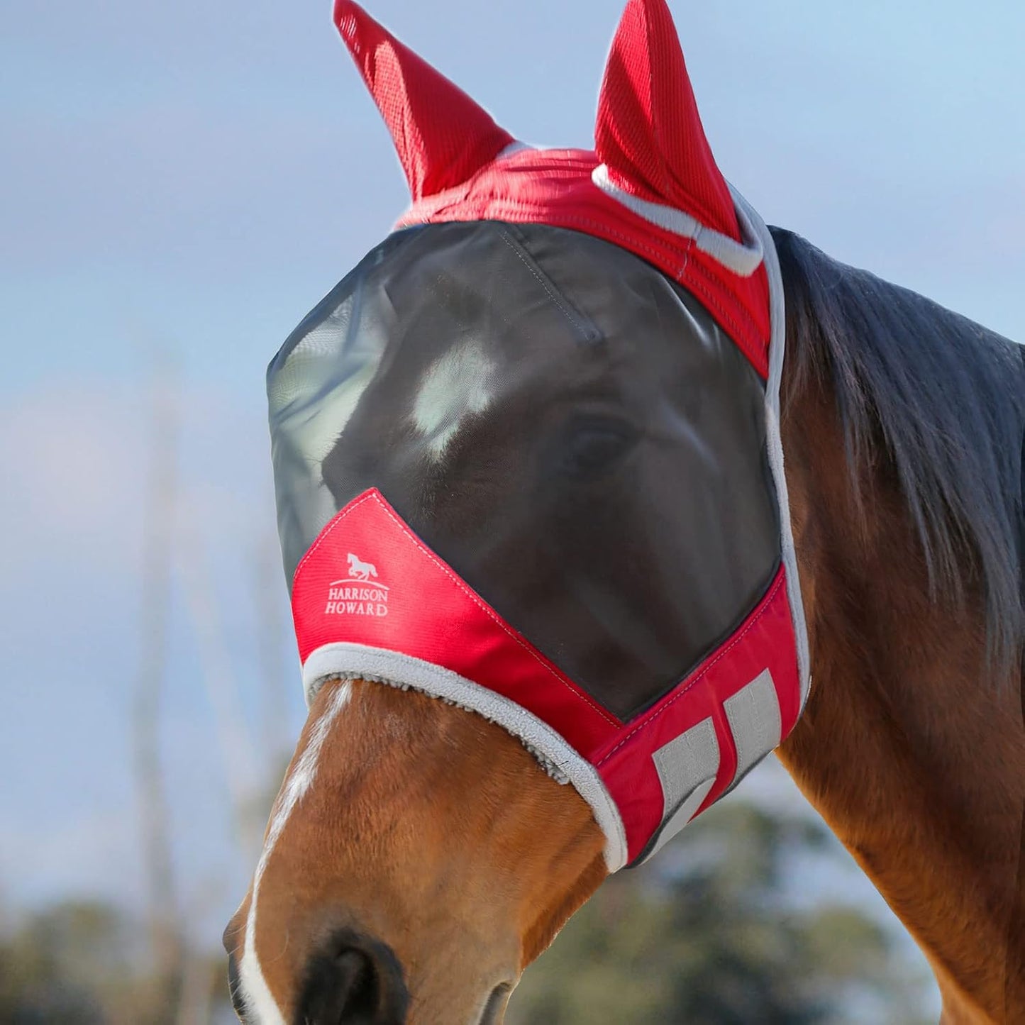 Harrison Howard CareMaster Pro Luminous Horse Fly Mask Large Eye Space Standard with Ears UV Protection for Horse Navy Full Size - Image 11