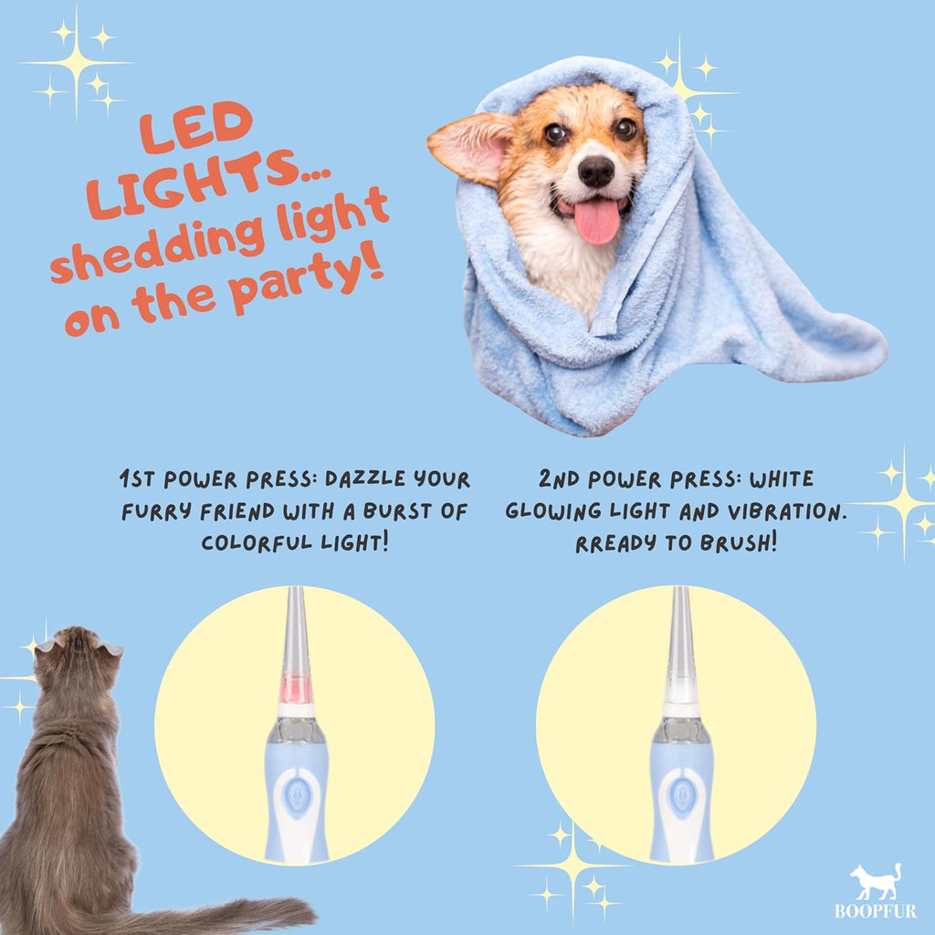 Generic pet electric toothbrush showing LED light feature