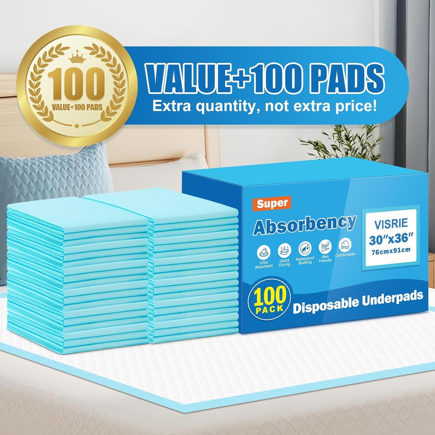 VISRIE 100 Pack 30"x36" Extra Large Dog Pee Pads - Super Absorbent & Leak-Proof Disposable Puppy Training Pads, Quick-Dry 5-Layer XL Potty Piddle Pads for Housebreaking & Crates - Image 7