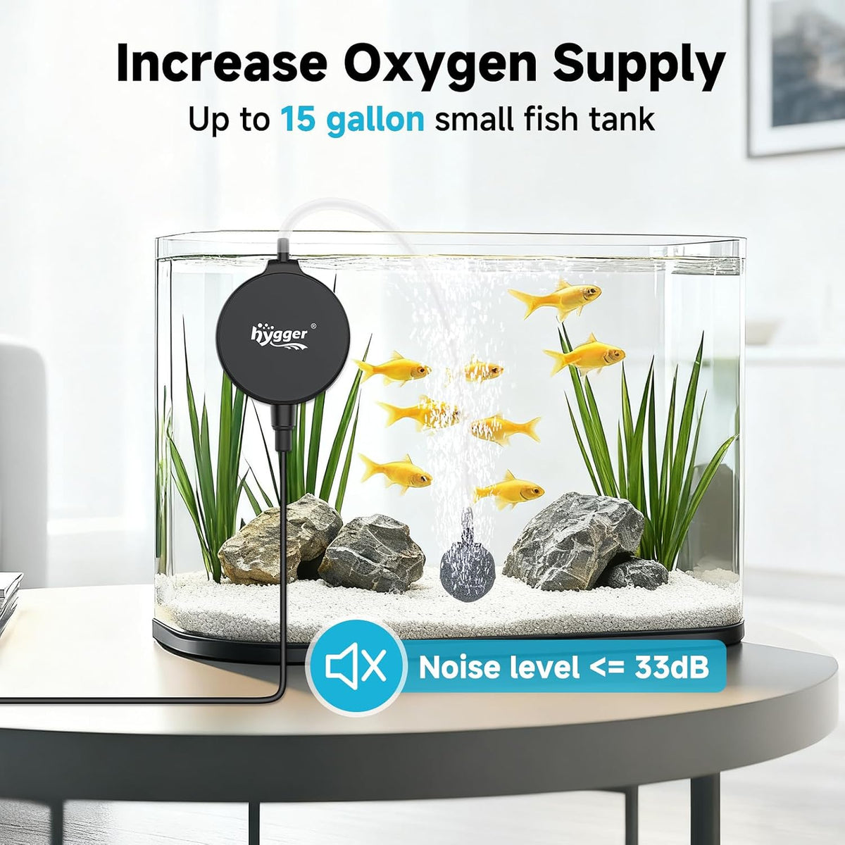 hygger 1.5 Watt Mini Aquarium Air Pump, Quiet Aerator with Air Stone Tubing Suction Cup Clip, Small Fish Tank Bubbler Oxygen Pump for 1 to 15 Gallon Betta Tank, Fish Bowl, Desk Small Tank - Image 2