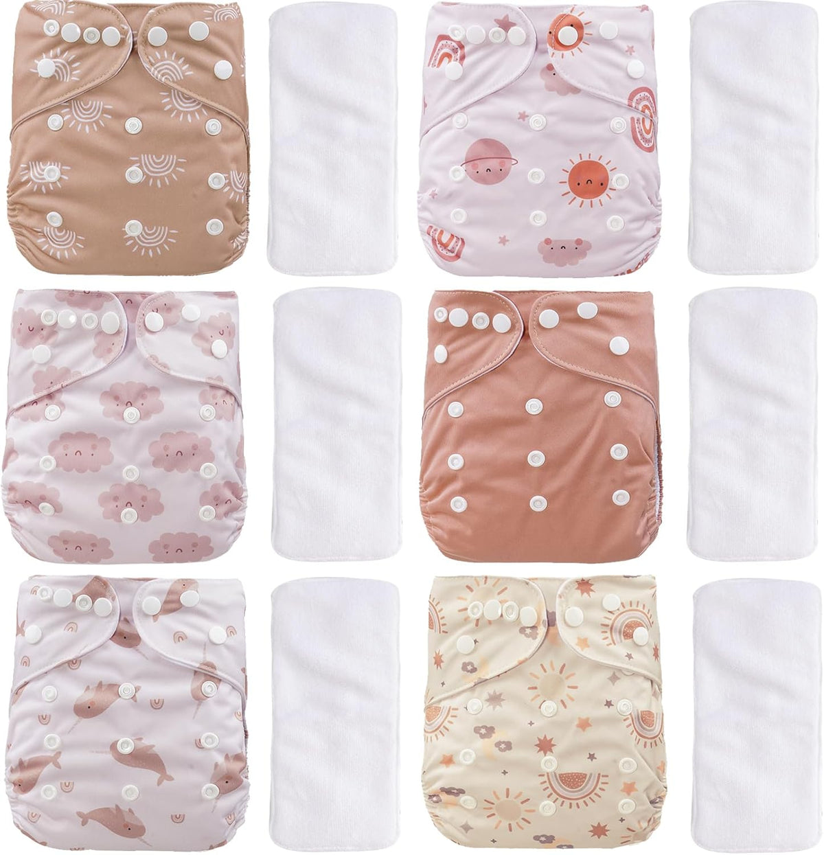 CoolaPeach 12 piece set reusable adjustable cloth diapers front view in pink