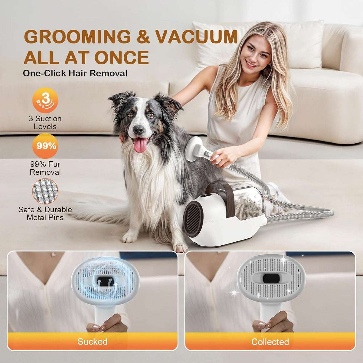 Ozumek pet vacuum grooming machine showing the 2 Liter dust cup capacity