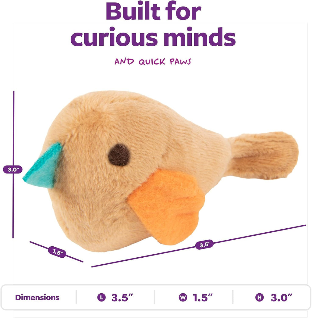 Close-up view of the plush texture and felt wings on the cat toy