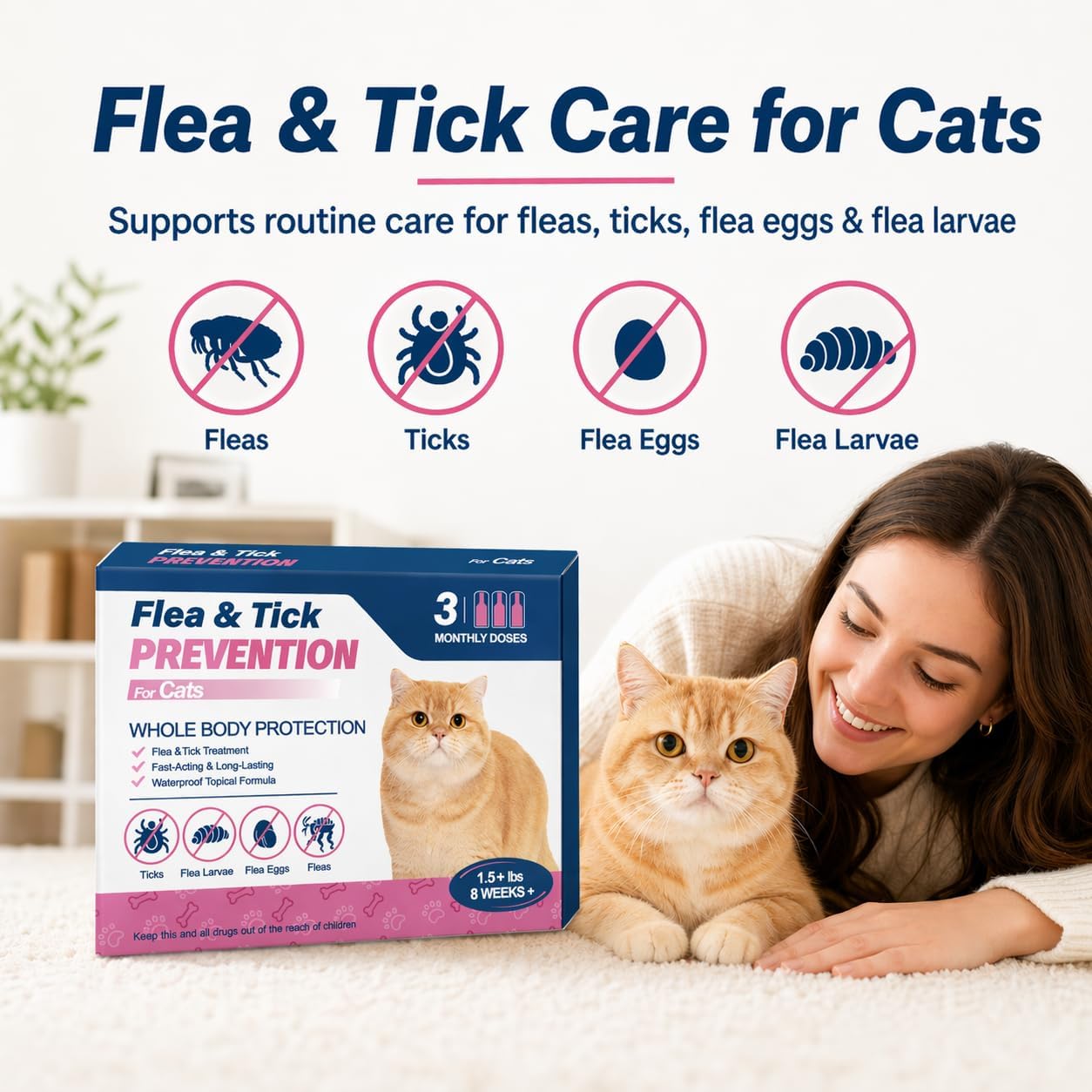 Back label of Zencar cat topical treatment detailing safety instructions and weight requirements