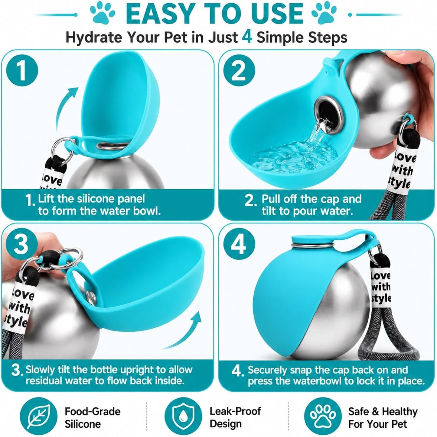 Aofanpet travel dog dispenser showing the collapsible silicone collar folded down for storage.
