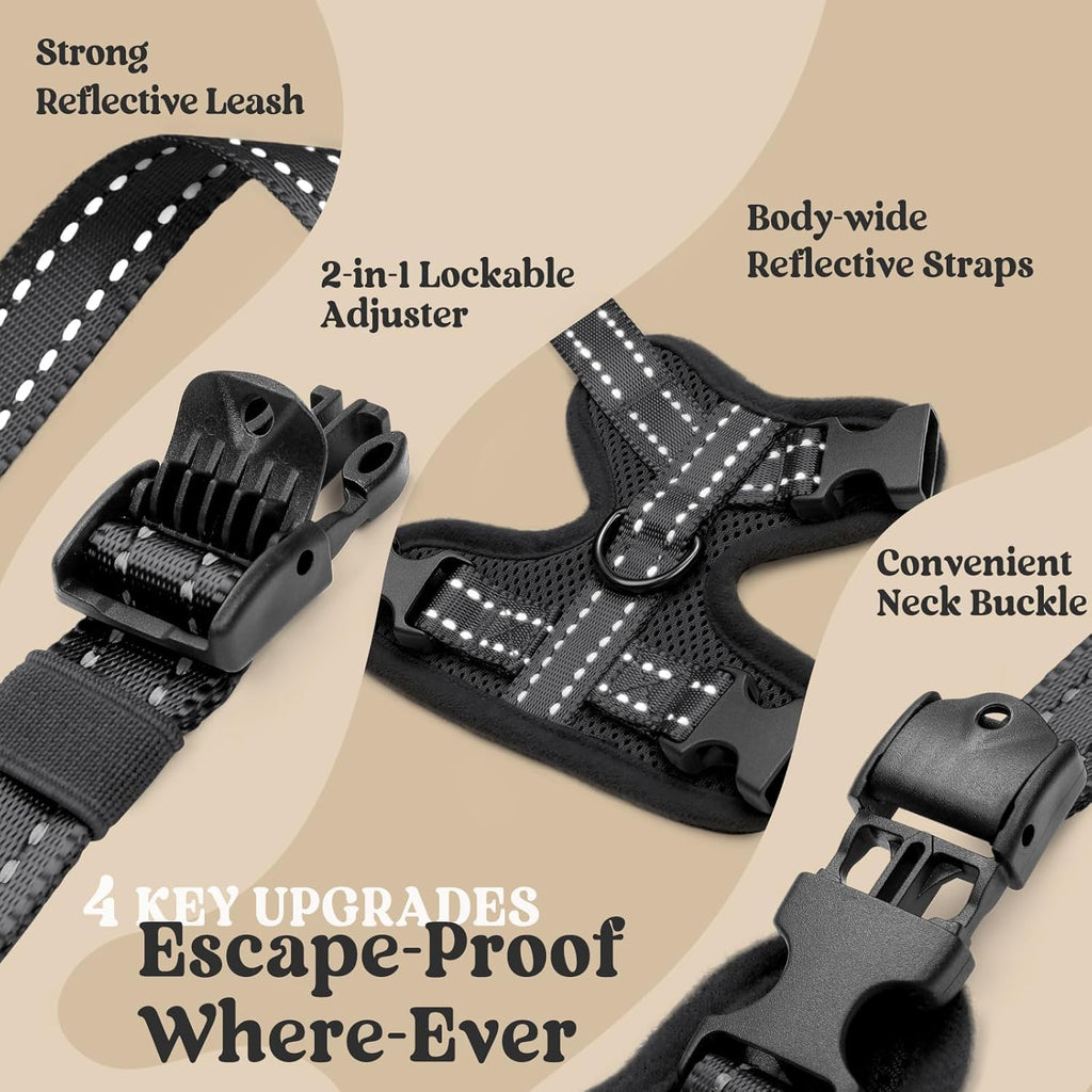 Soft breathable air mesh material details on the rabbitgoo small cat vest harness in black