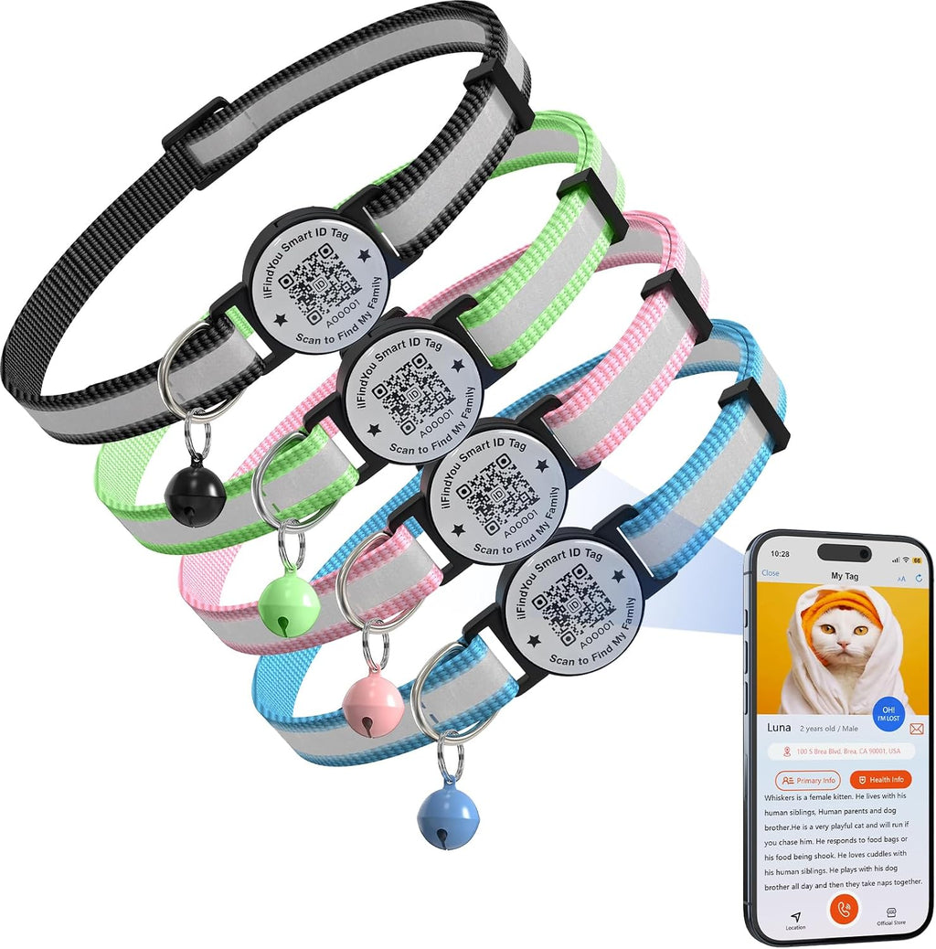 Breakaway Cat Collar with Safety Bell & Reflective Strips | QR Code ID Tag & Name Plate | Adjustable for Kittens Pink - Image 12