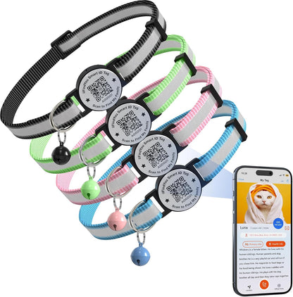 Breakaway Cat Collar with Safety Bell & Reflective Strips | QR Code ID Tag & Name Plate | Adjustable for Kittens Pink - Image 12