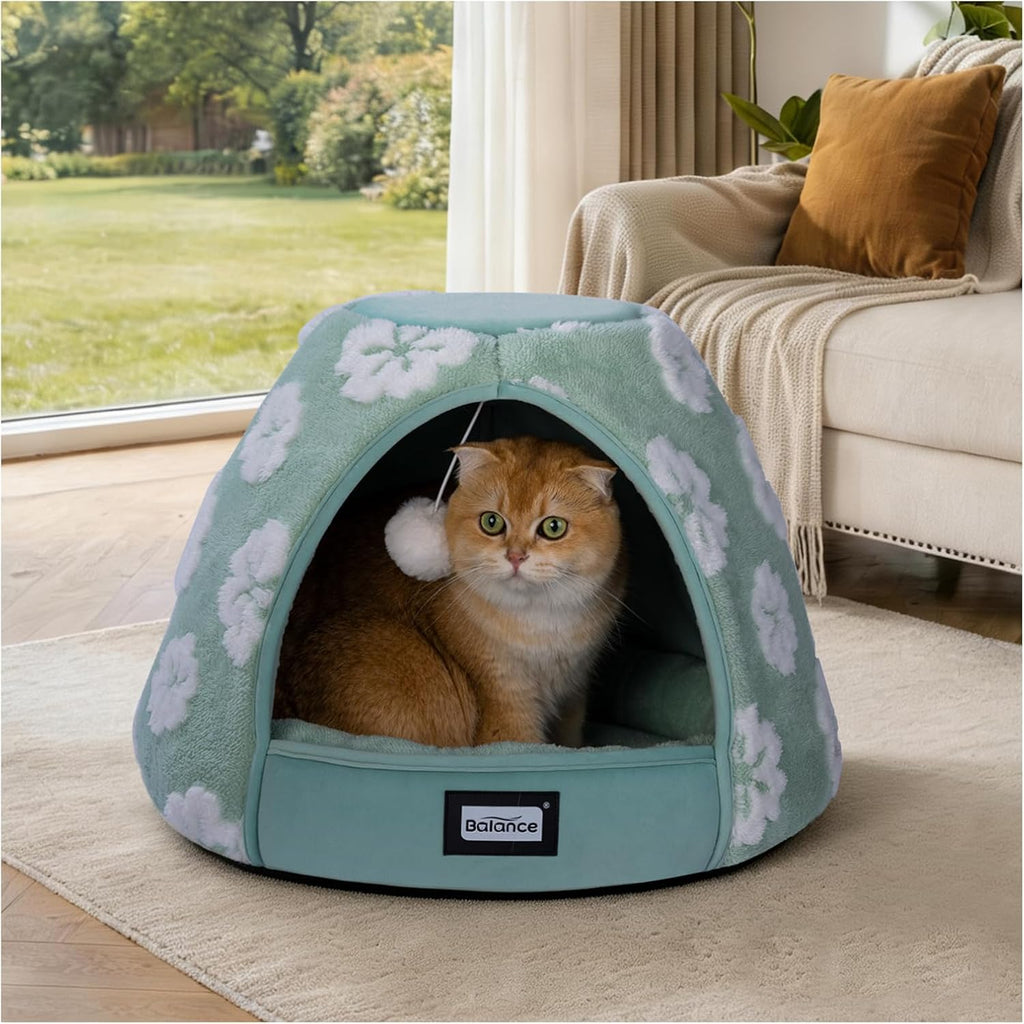 BALANCE Cat Beds for Indoor Cats, 2-in-1 Cat Bed Cave with Anti-Slip Bottom and Ultra-Soft Plush, Cozy Cats House Tent for Kittens and Small Dogs, 19 Inches, Blue - Image 14