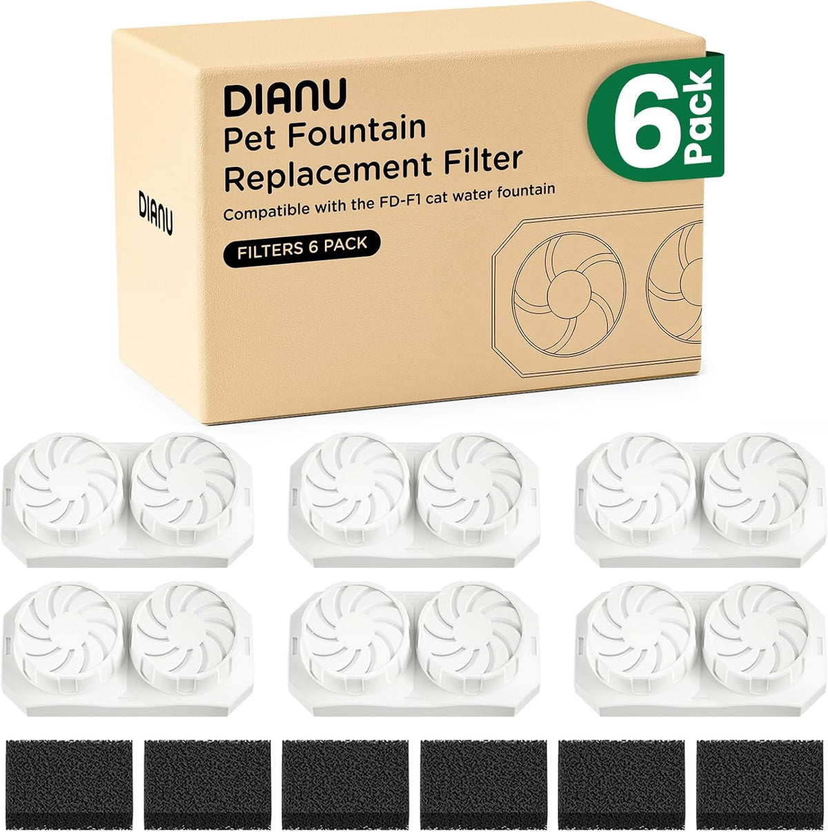 DIANU Official Cat Water Fountain Replacement Filters & Pre-Filter Sponges for 3.2L/108oz Stainless Steel Pet Fountain (12 Pack) - Image 11