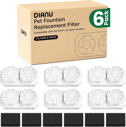 DIANU Official Cat Water Fountain Replacement Filters & Pre-Filter Sponges for 3.2L/108oz Stainless Steel Pet Fountain (12 Pack) - Image 11