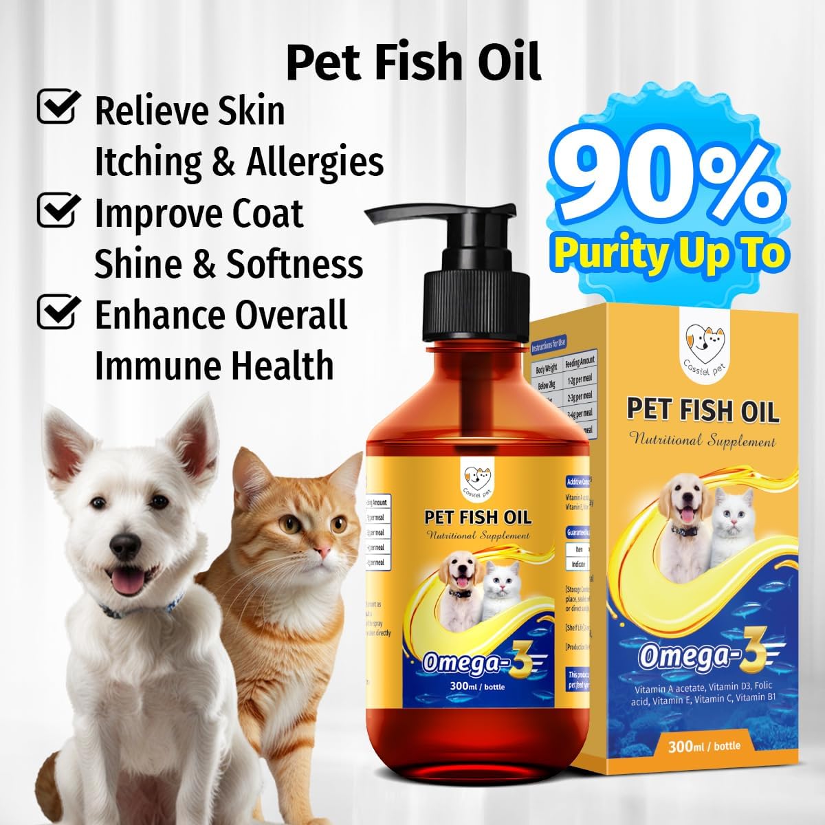 Dog eating kibble topped with omega three fish oil liquid