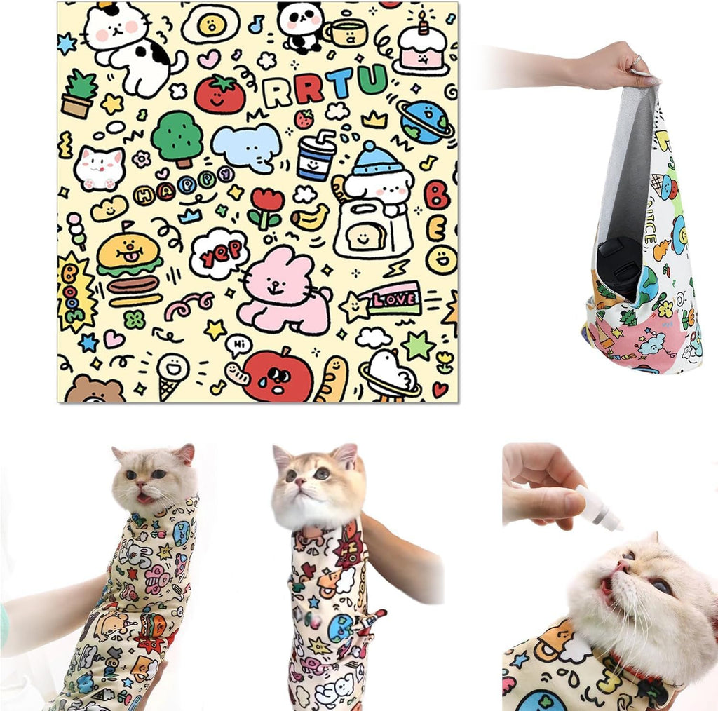 Oversized self adherent cat swaddle blanket for nail trimming protection
