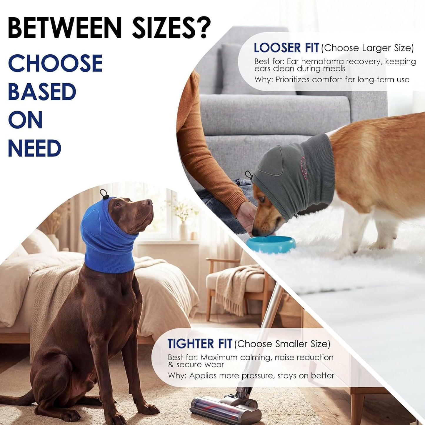 KOESON dog calming hood showing the interior sound-absorbing pads