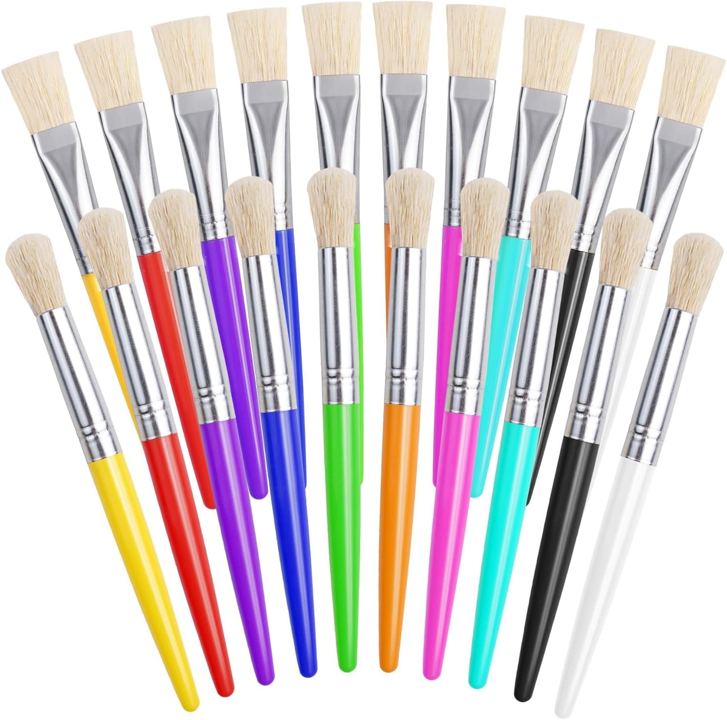 Joyooss paint brushes for kids twenty piece pack front view showcasing colorful assorted handles.