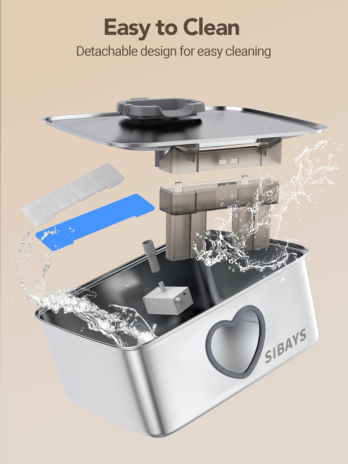 Sibays pet water fountain packaging and included accessories