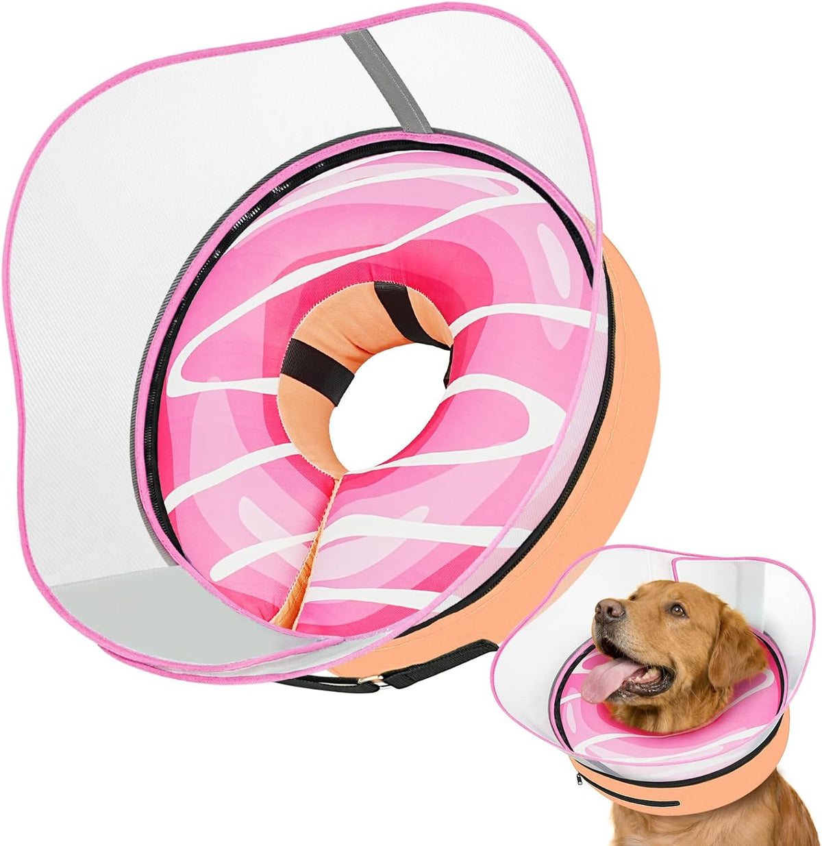 Supet Raised Inflatable Dog Cone After Surgery - Adjustable Recovery Donut Collar with Removable Shield to Stop Licking Wounds & Protect Stitches - Soft Dog Cone Alternative for Large Dogs (Brown,XXL) - Image 12