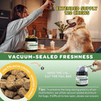 Dog enjoying Nature Target chicken flavored multivitamin treat