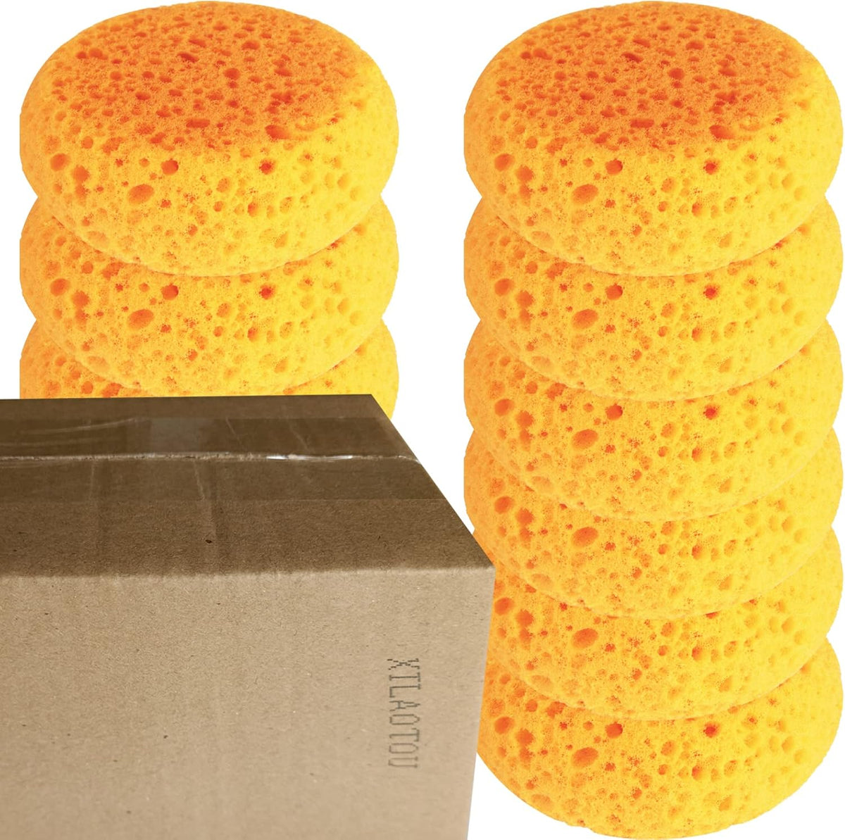 Yellow polyurethane tack sponges with large pores for saddle cleaning.